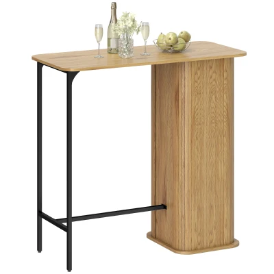 HOMCOM Tambour Bar Height Table with 3 Storage Shelves Rectangular Bar Table with Metal Frame for Kitchen Dining Room Natural