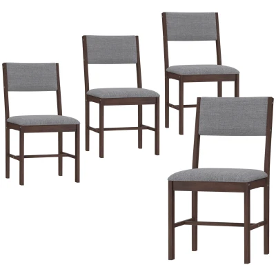 HOMCOM Modern Dining Chairs Set of 4, Linen Fabric, Walnut