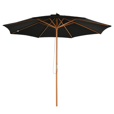 Outsunny 10' x 8' Wooden Patio Umbrella, Garden Parasol, Outdoor Sunshade Canopy with Bamboo Rib for Outdoor, Black