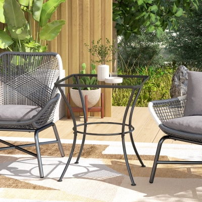 Outsunny Square Garden Metal Bistro Table Outdoor Patio Coffee Side Desk 23.6" x 23.6" x 27.6" Black