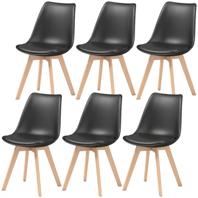HOMCOM Modern Dining Table Chairs Set of 6, Rubber Wood Kitchen Table Chairs with PU Leather Cushion for Living Room, Bedroom