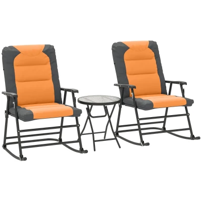 Outsunny 3-Piece Outdoor Foldable Rocking Chair Set, Orange