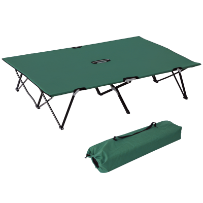 Outsunny 76" Two Person Folding Camping Cot Outdoor Portable Double Cot Wide Military Sleeping Bed w/ Carrying Bag Green