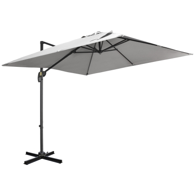Outsunny 9ft Cantilever Patio Umbrella, Square Overhanging Umbrella with Cross Base, Crank Handle, Tilt Light Grey