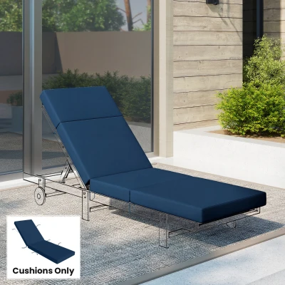 Outsunny 4" Outdoor Chaise Lounge Cushion with Ties, Navy Blue
