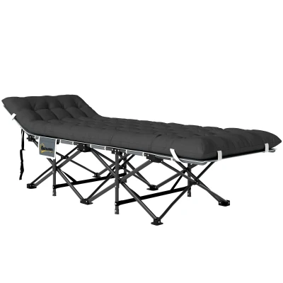 Outsunny 26.8" Wide Folding Bed, Camping Cot for Adults with Cushion, Carry Bag, Max Load 330 LBS, Black