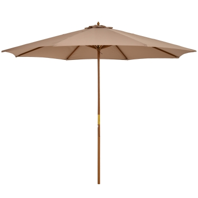 Outsunny 10' x 8' Wooden Patio Umbrella, Garden Parasol, Outdoor Sunshade Canopy with Bamboo Rib for Outdoor, Khaki