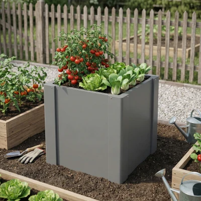Outsunny Raised Garden Bed Galvanized Planter Box, 1.4ft, Gray