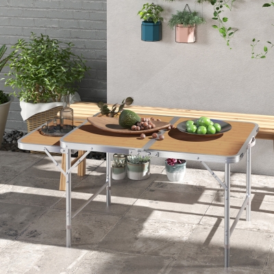 Outsunny 3ft Picnic Table with Slide Shelf Outdoor Portable Aluminum Folding Table 2 Adjustable Height