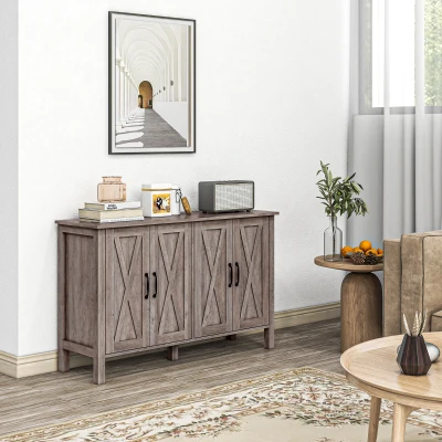 HOMCOM Sideboard Buffet with Barn Doors & Adjustable Shelves, Gray
