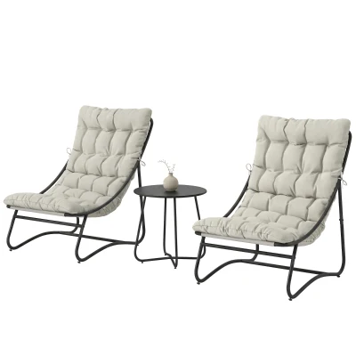 Outsunny 3 Piece Outdoor Bistro Set, Round Patio Table and Chairs Set for 2 with Breathable Mesh Seat and Cushions, Light Grey