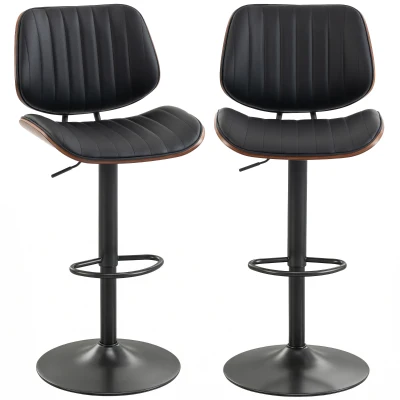 HOMCOM Bar Stools Set of 2, Swivel Counter Height Barstools with Back, Adjustable Height, Black