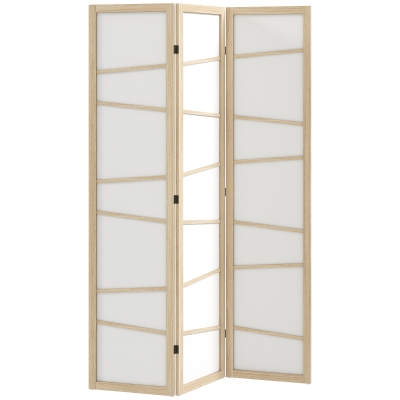HOMCOM 66.9" Folding Room Divider, 3 Panel Wall Partition with Wood Frame for Bedroom, Home Office, Natural Wood