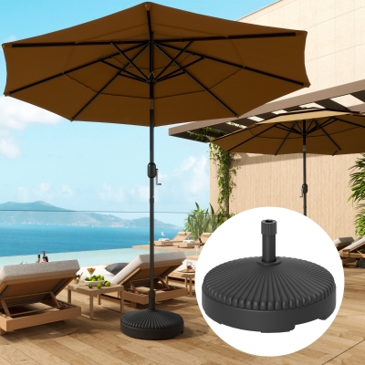 Outsunny Round Plastic Patio Umbrella Base Parasol Holder Outdoor Umbrella Stand, Filled Up to 62lbs with Sand or 51lbs with Water for Garden, Poolside, Black