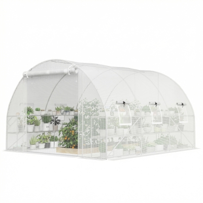 Outsunny 10'x11' Walk-in Tunnel Greenhouse with Shelves & PE Cover, White