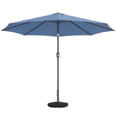 Outsunny 10' x 10' Round Market Umbrella with Base and Sandbag, Patio Umbrella with Crank Handle and Tilt, Blue