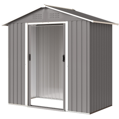 Outsunny 6.5x3.5ft Metal Garden Storage Shed for Outdoor Tool Storage with Double Sliding Doors and Vents, Light Grey