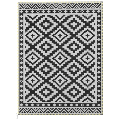 Outsunny 12' x 9' Outdoor Reversible Straw Rug with LED Lights, Black/White