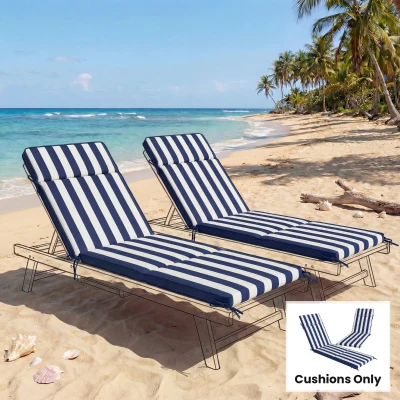 Outsunny Outdoor Chaise Lounge Cushions Set, Foam, Dark Blue/White