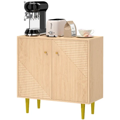 HOMCOM Sideboard with Adjustable Shelf, Buffet Cabinet with 2 Doors and Gold Steel Legs for Dining Room, Oak