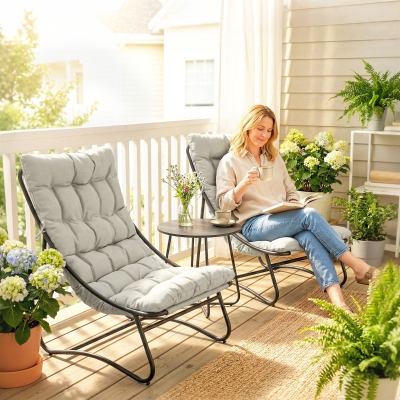 Outsunny 3 Piece Outdoor Bistro Set, Round Patio Table and Chairs Set for 2 with Breathable Mesh Seat and Cushions, Light Grey