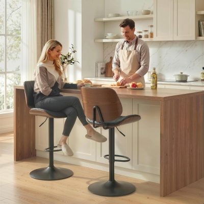HOMCOM Bar Stools Set of 2, Swivel Counter Height Barstools with Back, Adjustable Height, Black