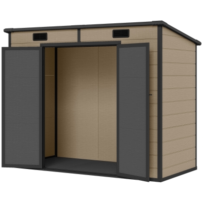 Outsunny 8' x 4' Outdoor Storage Shed with Floor & Lockable Doors, Brown