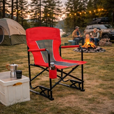 Outdoor Freestyle Rocker Camping Chair with Armrests and Backrest, Red