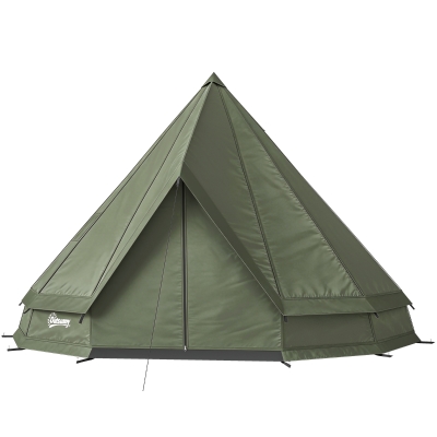 Outsunny Teepee Waterproof Camping Tent with Stove Jack, Army Green