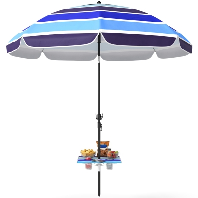 Outsunny Beach Umbrella Adjustable Tilt Sunshade with Foldable Table Cup Holder 78" Multicolor