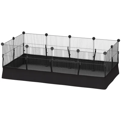 PawHut Small Animal Cage Waterproof Mat DIY Animal Playpen for Guinea Pigs Rabbits 12 Panels and Door Black