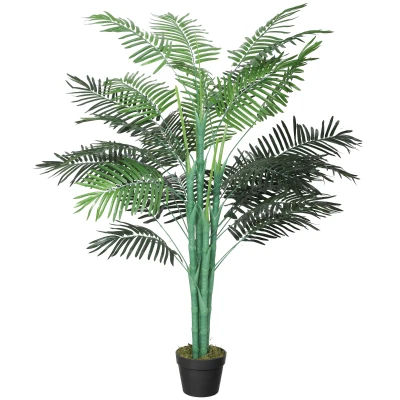 Outsunny 5FT Artificial Palm Tree, Fake Tropical Tree with Lifelike Leaves, Faux Plant in Pot for Indoor Decoration, Green