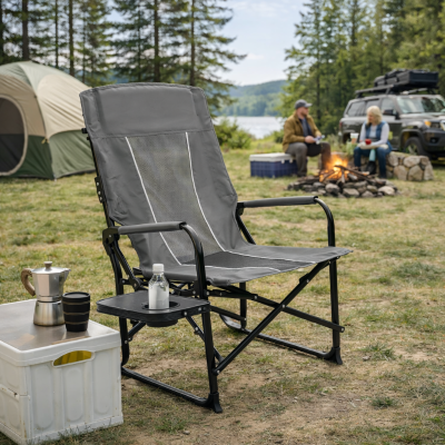 Camping Director's Chair with Side Table and Pocket, Grey
