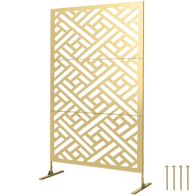 Outsunny Metal Outdoor Privacy Screen, Freestanding Outdoor Divider with Stand, 79" x 47", Gold