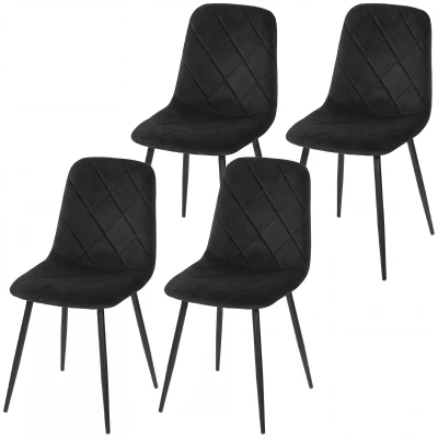 HOMCOM Dining Chairs Set of 4, Upholstered Dining Room Chairs with Steel Legs, Modern Kitchen Chair for Dining Room, Black