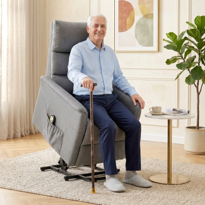 HOMCOM Lift Chair for Elderly, Power Chair Recliner with Remote Control, Side Pockets for Living Room, Dark Grey