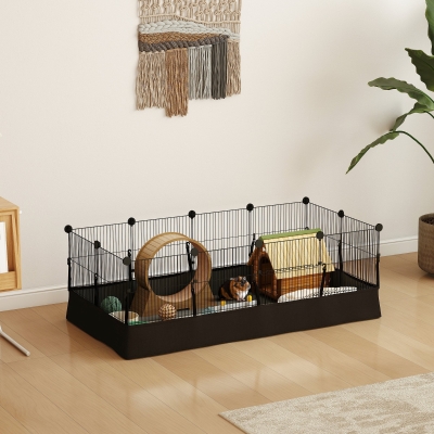 PawHut Small Animal Cage Waterproof Mat DIY Animal Playpen for Guinea Pigs Rabbits 12 Panels and Door Black