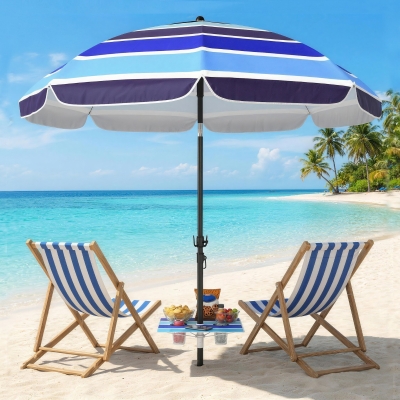 Outsunny Beach Umbrella Adjustable Tilt Sunshade with Foldable Table Cup Holder 78" Multicolor