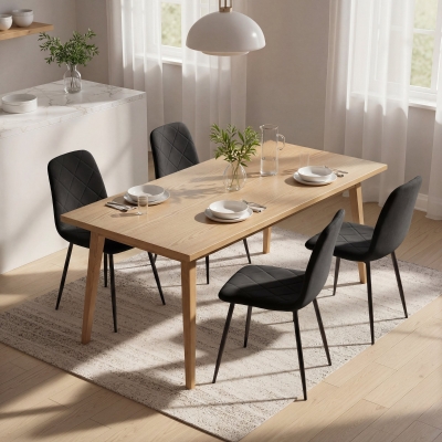 HOMCOM Dining Chairs Set of 4, Upholstered Dining Room Chairs with Steel Legs, Modern Kitchen Chair for Dining Room, Black