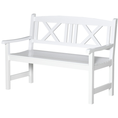 Outsunny 2-Seater Wooden Garden Bench, 4FT Outdoor Patio Loveseat with Unique X-Shape Back for Yard, Lawn, Porch, White