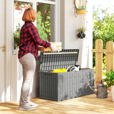 Outsunny 80 Gallon Resin Deck Box, Lockable Outdoor Storage Box, Splash-Resistant & UV Resistant Patio Storage Container