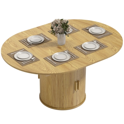 HOMCOM 60" Extendable Farmhouse Dining Table with Storage, Natural