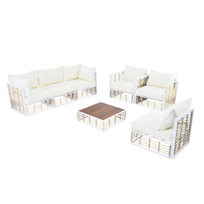All-Weather 7-Piece Patio Sectional with Cushions & Coffee Table, 25" L x 25" W x 24" H, White