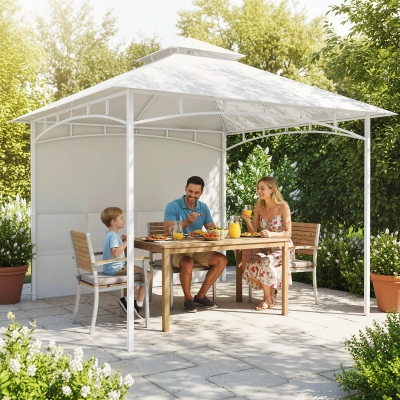 Outsunny 10' x 10' Patio Gazebo, Double Roof Outdoor Gazebo Canopy Shelter with Storage, Hook, Metal Frame, Cream White