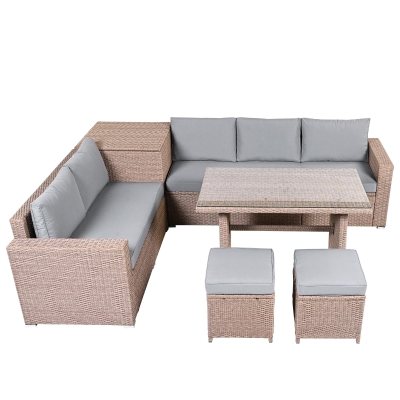 6-Piece Patio Rattan Set with Adjustable Lounger & Storage Box, 75.5" L x 27.5" W x 28.5" H, Natural
