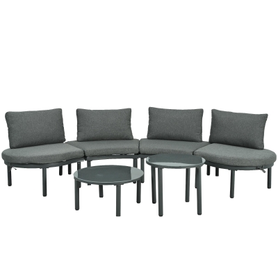 6-Piece Half Moon Sectional Sofa with 2 Coffee Table & Cushions, 34.5'' L x 25.5'' W x 12.5'' H, Gray