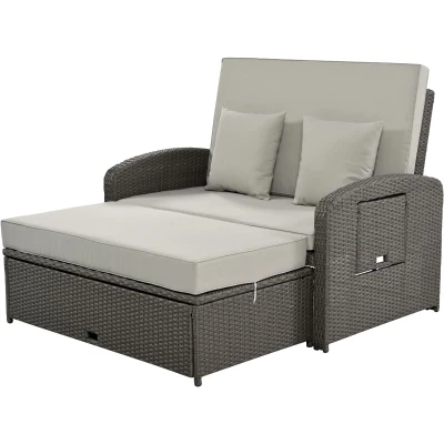 Stylish Double Chaise Lounge with Adjustable Back, 53.5" L x 43" W x 21.5" H, Gray