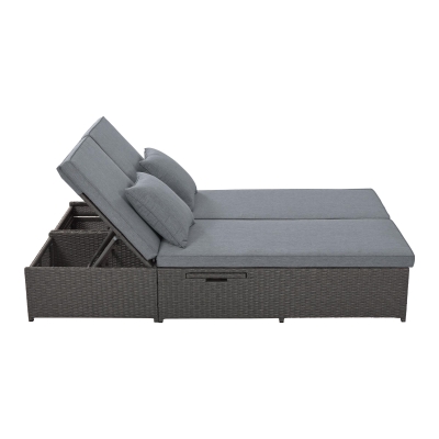 Outdoor Patio Sunbed with Adjustable Backrest & Side Tray, 47" L x 29.5" W x 15" H, Gray