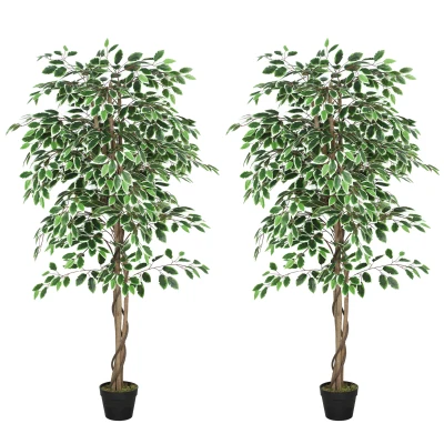 Outsunny 5.3 FT Artificial Tree, Indoor Fake Ficus with Pot, for Home Office Living Room Decor