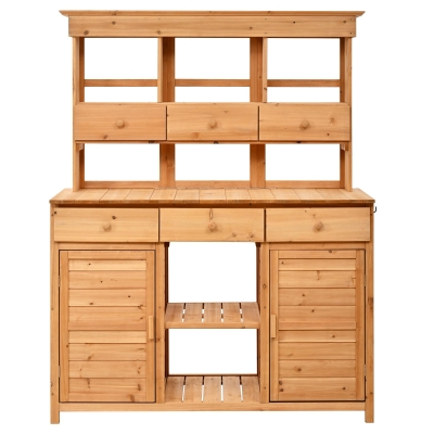 Tall Potting Bench with 3 Shelves, 6 Drawers, Hutch and Cabinet, 50'' L x 20.5'' W x 65.5'' H, Natural